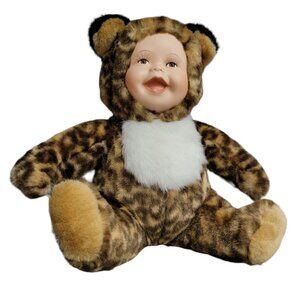Baby Doll Leopard Costume Plush Porcelain Face Collectible Toy Stuffed Animal